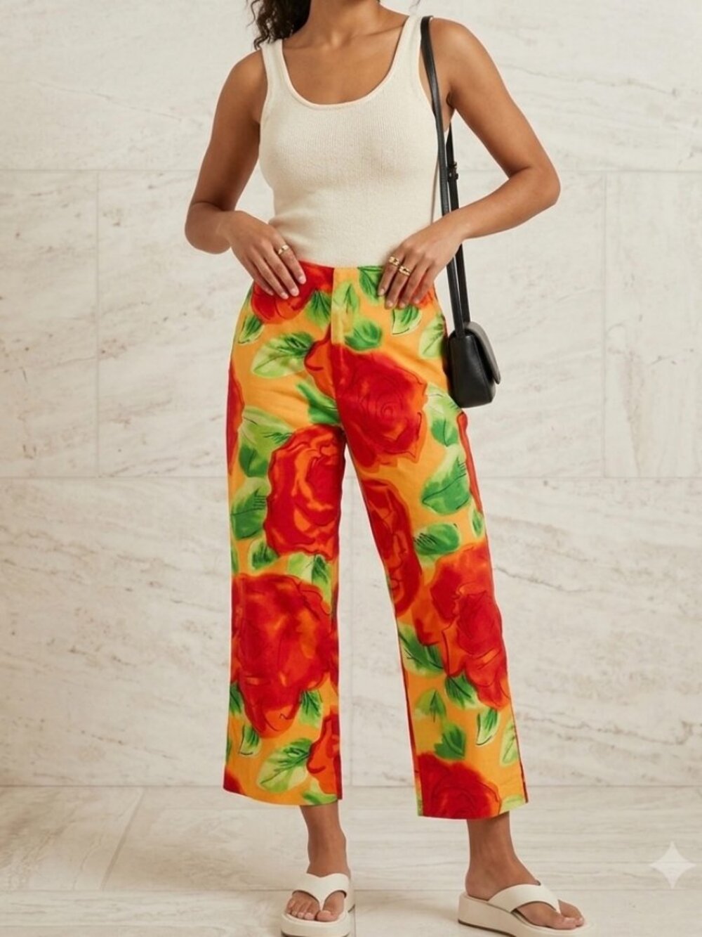Vintage "I Need Therapy" Floral Print Straight Leg Capri Pants Sz 8 Y2K Dopamine